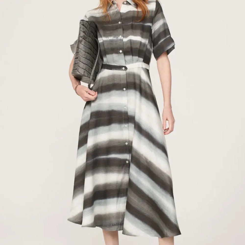 Officine Generale Gray and Black Midi Dress with Peter Pan Collar